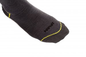 The cuff is slightly thicker than the footbed and features a white and high vis stripe.
